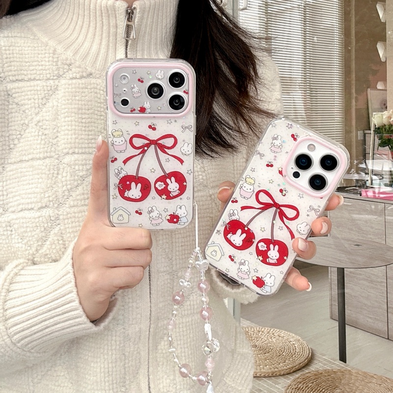 Cute Cartoon Wrist Strap Silicone Case - 귀여운 만화 달콤한 체리 미피 스파클링