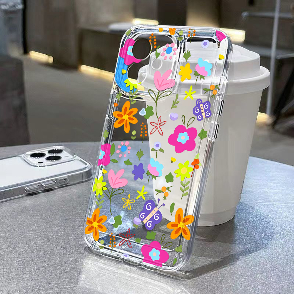 Clear Shockproof Bumper Case - 화려한 꽃무늬 투명 폰 케이스 (아이폰