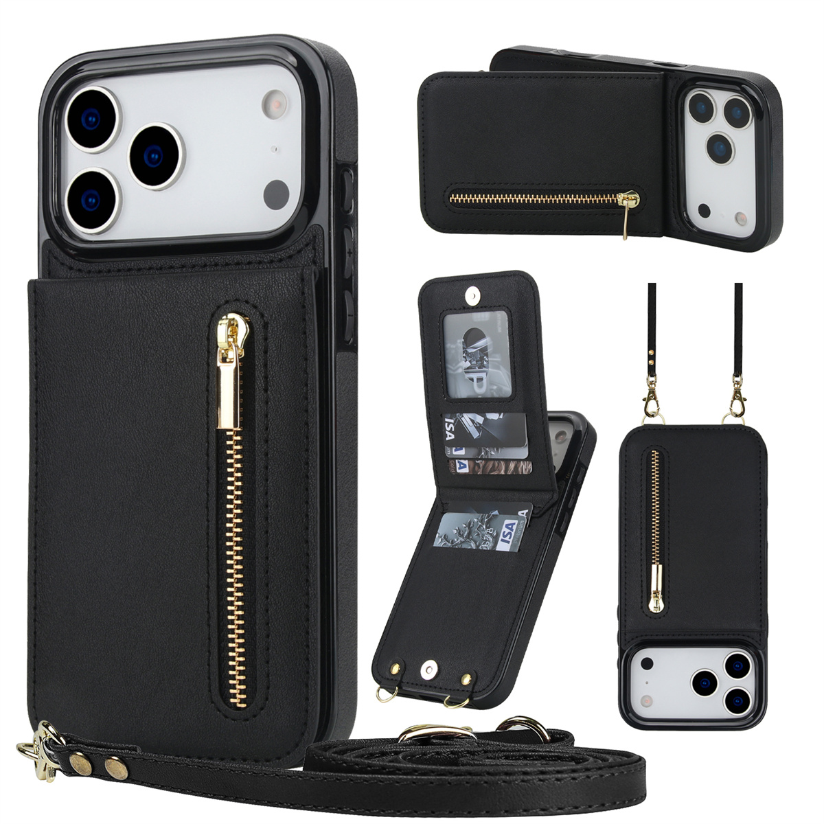 Leather Wallet Card Holder Phone Cover - 아이폰 16 프로 맥스 17 에어