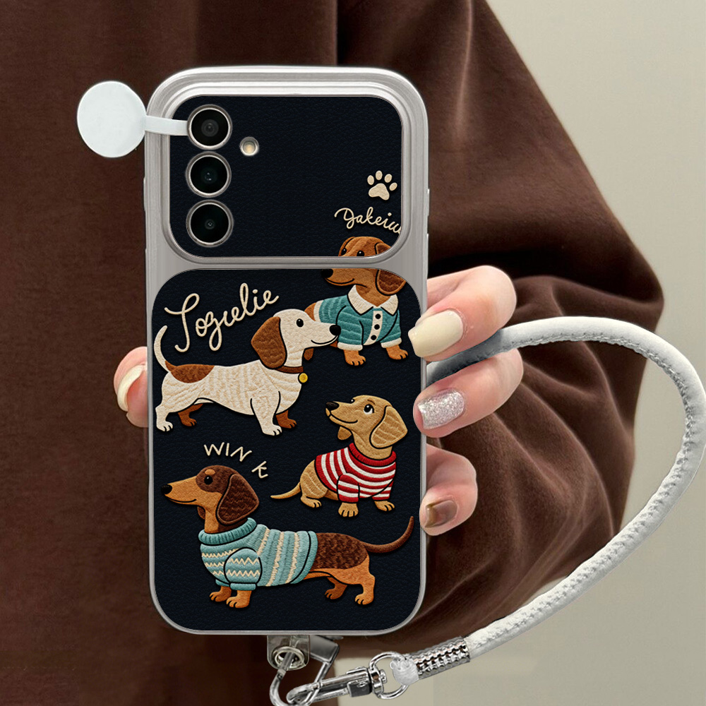 Cute Cartoon Wrist Strap Silicone Case - 만화 닥스훈트 휴대폰 케이스 삼성 A56