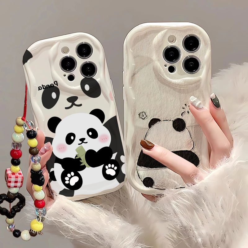 Cute Cartoon Wrist Strap Silicone Case - 귀여운 판다 손목 스트랩 케이스 삼성