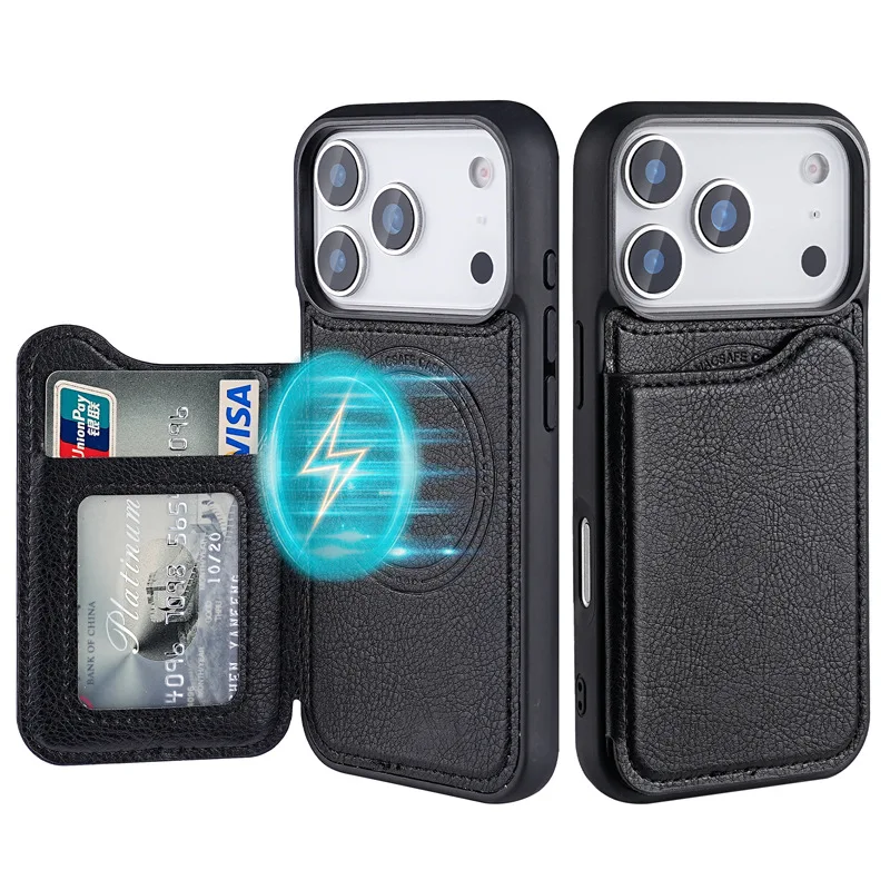 Leather Wallet Card Holder Phone Cover - 맥세이프 마그네틱 플립 가죽 지갑 카드