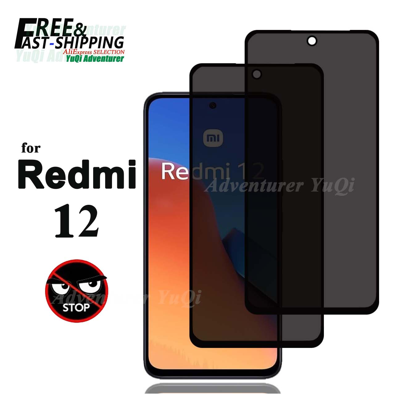 Anti Spy Privacy Glass Case - Xiaomi Redmi 12 개인 정보 보호