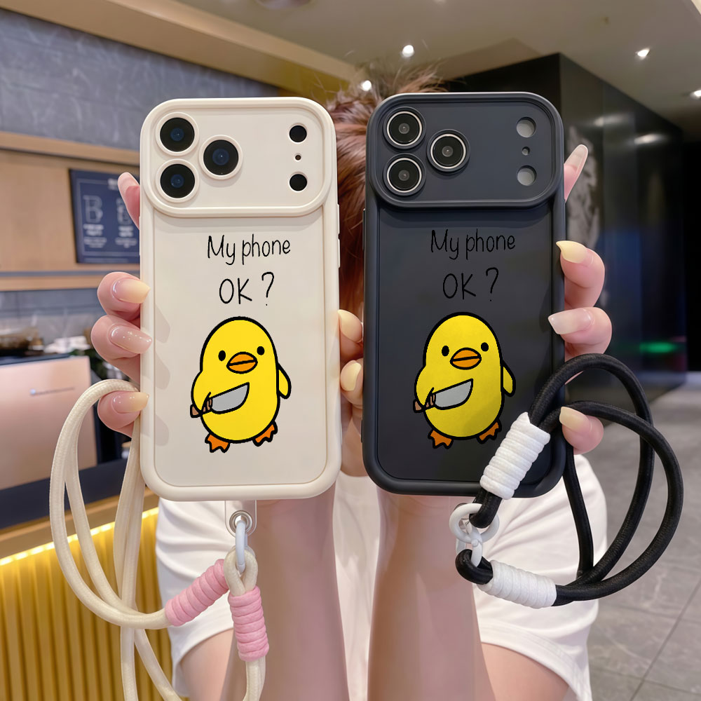 Cute Cartoon Wrist Strap Silicone Case - 귀여운 만화 오리 손목 스트랩 폰