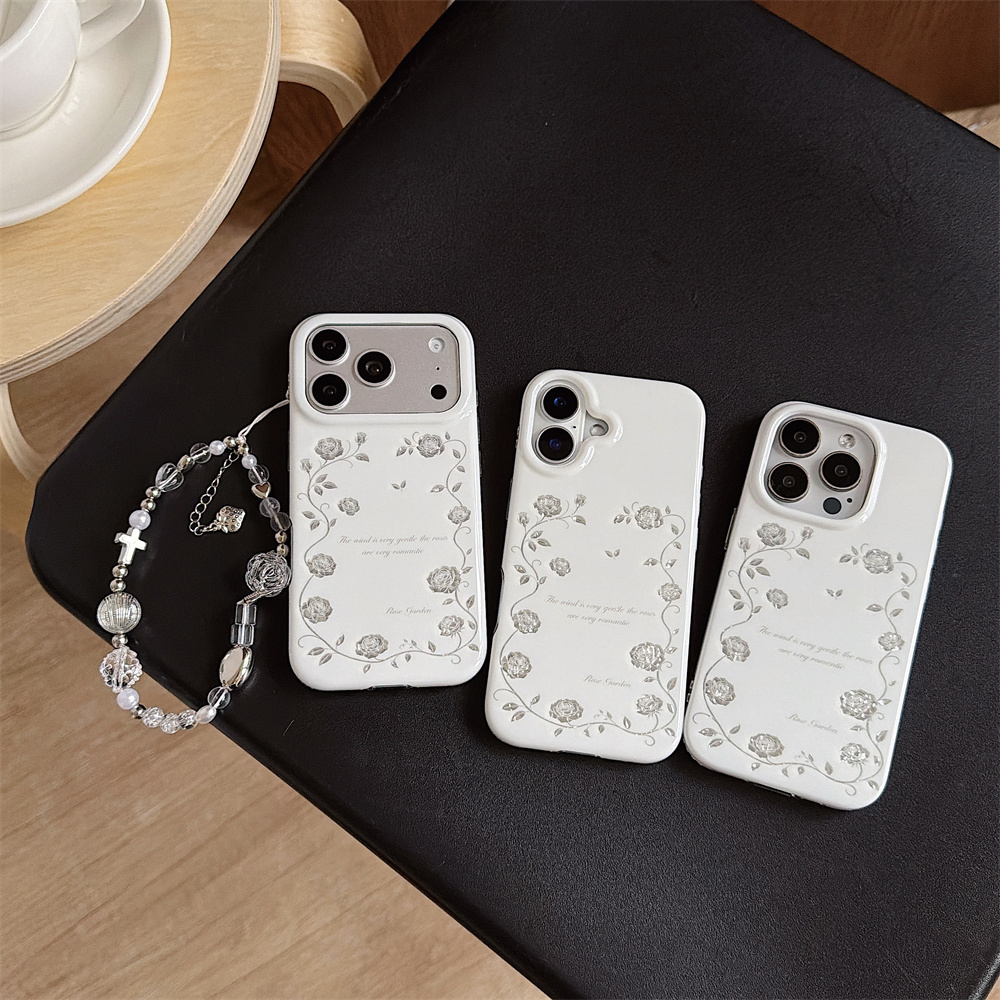 Vintage Floral Pattern Soft Case - 빈티지 실버 로즈 가든 폰 케이스