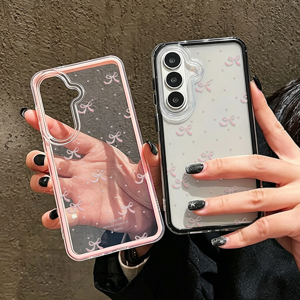 Clear Shockproof Bumper Case - 귀여운 핑크 리본 소프트 폰 케이스