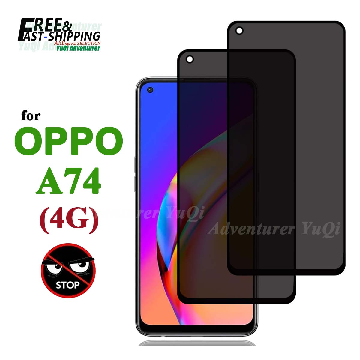 Anti Spy Privacy Glass Case - OPPO A74 4G 강화 유리 9H