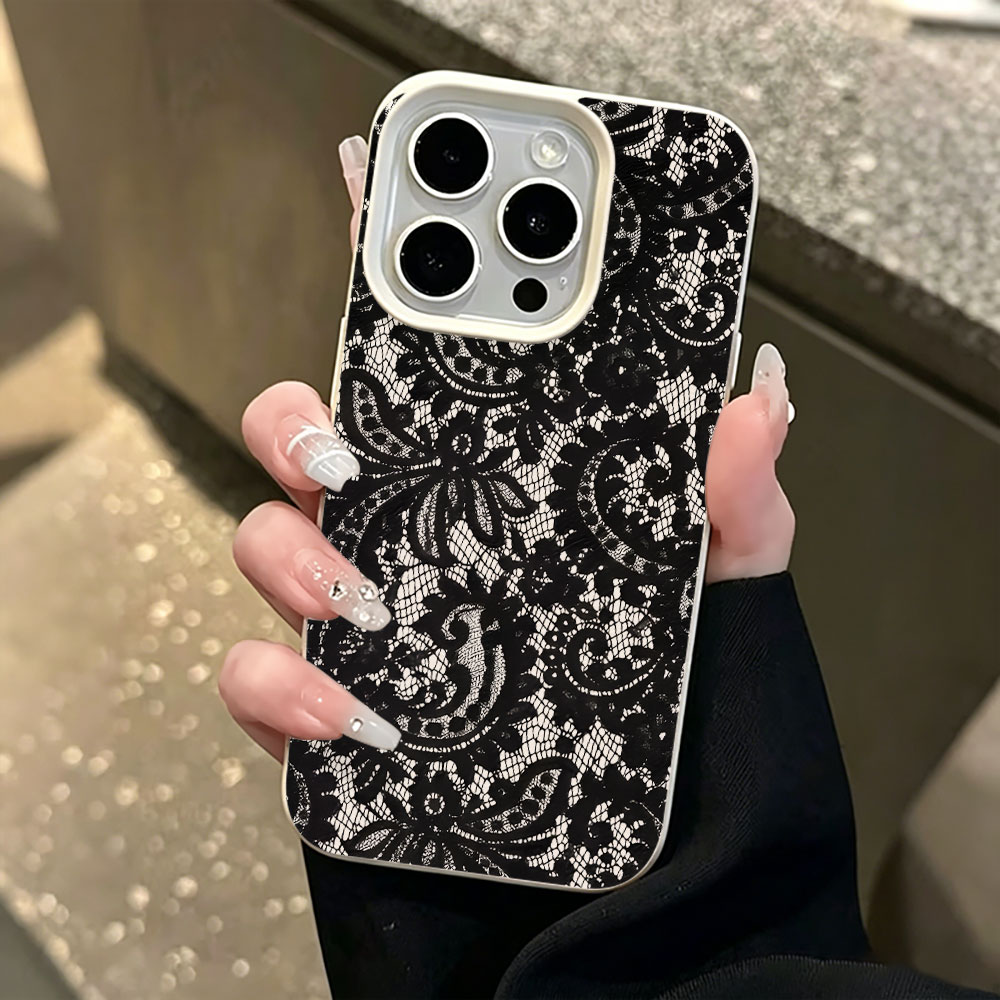 Vintage Floral Pattern Soft Case - 블랙 빈티지 플로럴 레이스 리치 패턴