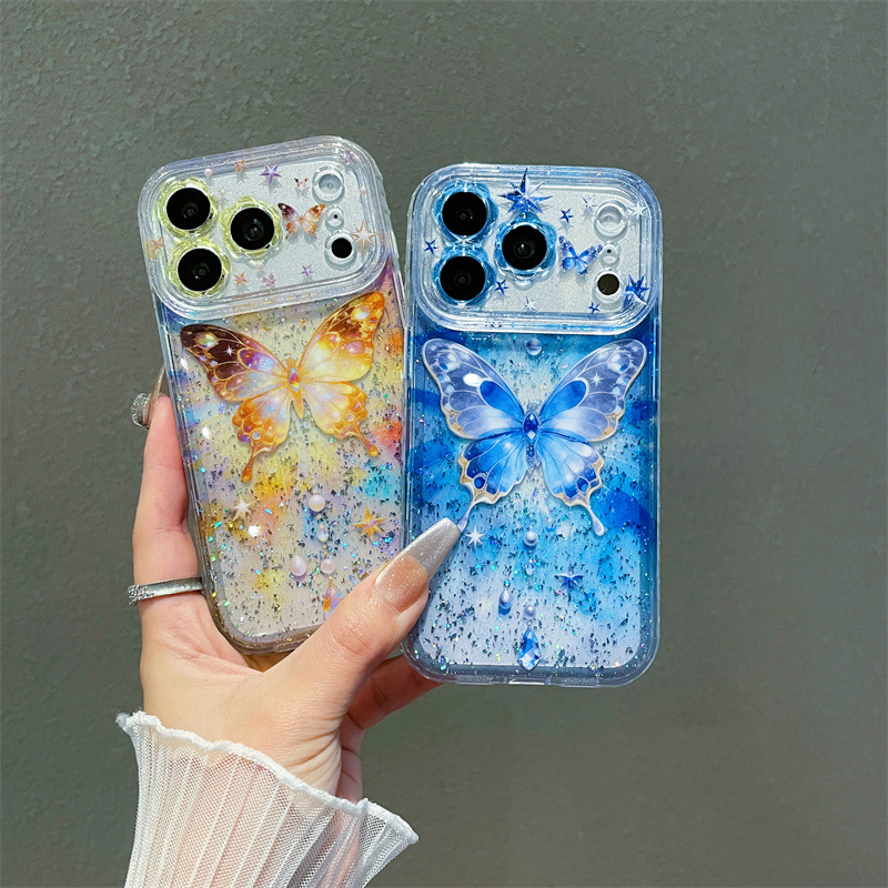 Clear Shockproof Bumper Case - 럭셔리 컬러풀 스팽글 나비 패턴 글리터