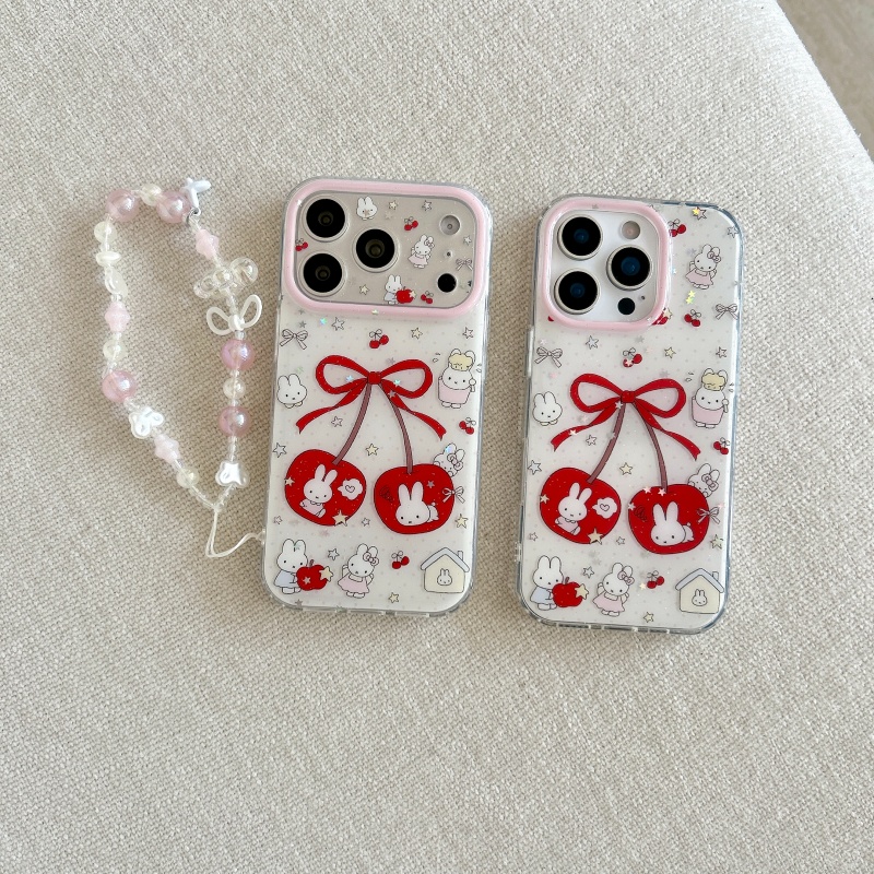 귀여운 만화 달콤한 체리 미피 스파클링 폰 케이스 아이 - Cute Cartoon Wrist Strap Silicone Case 리뷰 및 가격