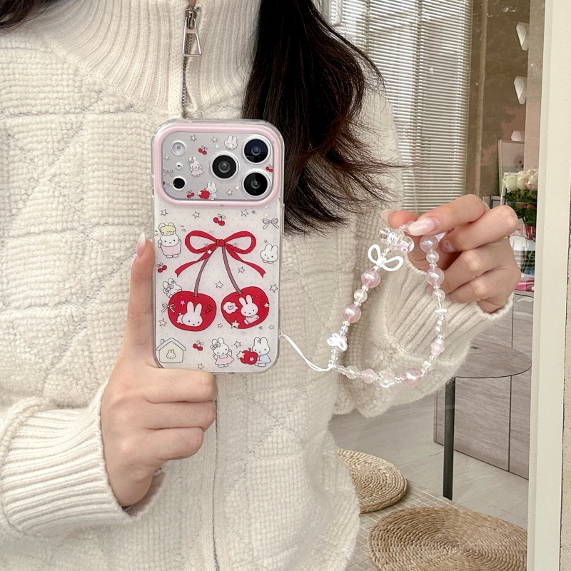 귀여운 만화 달콤한 체리 미피 스파클링 폰 케이스 아이 - Cute Cartoon Wrist Strap Silicone Case 리뷰 및 가격