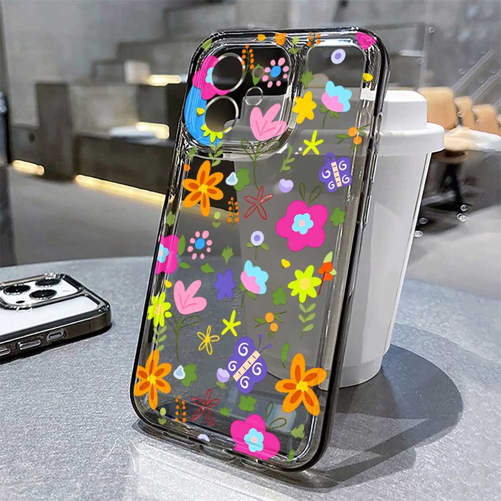 화려한 꽃무늬 투명 폰 케이스 (아이폰 16, 17,  - Clear Shockproof Bumper Case 리뷰 및 가격
