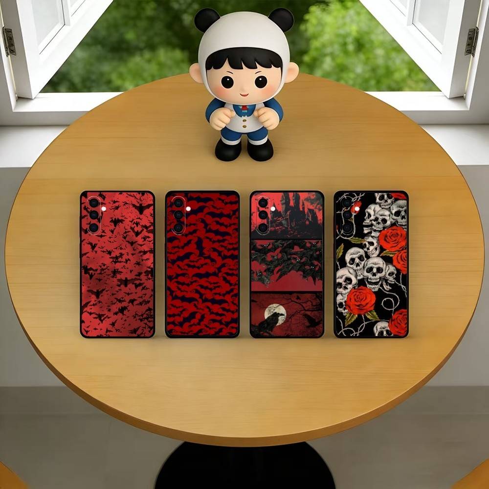 빈티지 레드 박쥐 해골 트렌디 패턴 전화 케이스 삼성  - Vintage Floral Pattern Soft Case 리뷰 및 가격