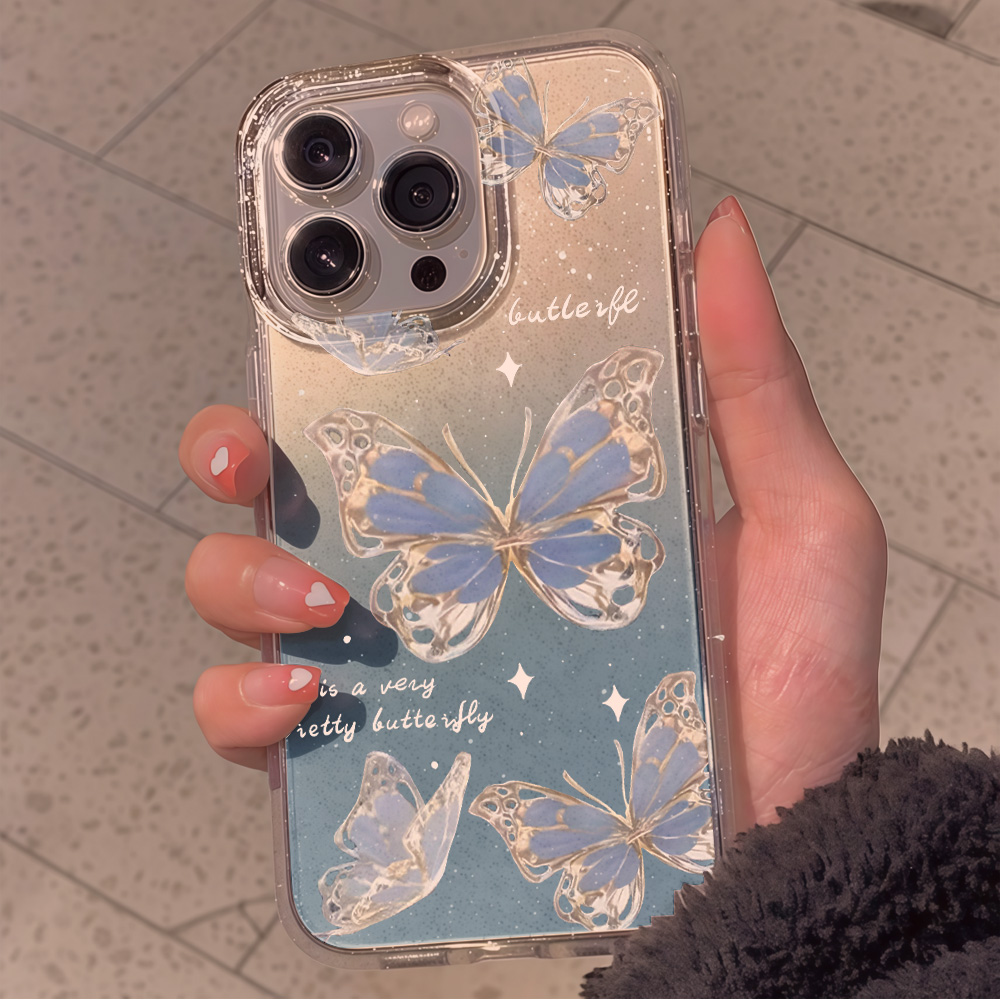 럭셔리 블루 버터플라이 투명 글리터 폰 케이스 (아이폰 - Clear Shockproof Bumper Case 리뷰 및 가격