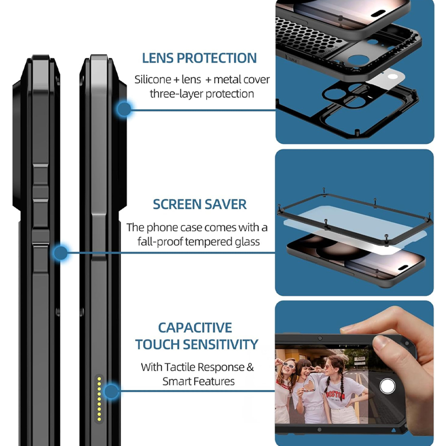 내장형 유리 화면 보호기가 있는 고강도 금속 아머 폰  - Heavy Duty 360 Full Body Protective Case 리뷰 및 가격